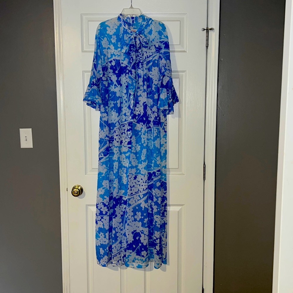 Vera for Formfit Rogers Robe Sheer Floral Print Bell Sleeves small